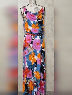 Mlle Gabrielle Dress Womens Maxi XL Pullover Poly Spandex Multicolored Floral